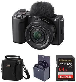 Sony Alpha ZV-E10 II Mirrorless Camera with E PZ 16-50mm f/3.5-5.6 OSS II Lens, Black, Bundle with 64GB Memory Card, 40.5mm Filter Kit and Shoulder Bag