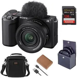 Sony Alpha ZV-E10 II Mirrorless Camera with E PZ 16-50mm f/3.5-5.6 OSS II Lens, Black, Bundle with 128GB Memory Card, Battery, 40.5mm Filter Kit and Shoulder Bag