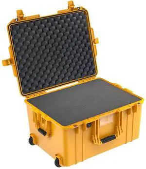 Pelican 1607AirWF Wheeled Hard Case with Foam Insert, Yellow #016070-0001-240