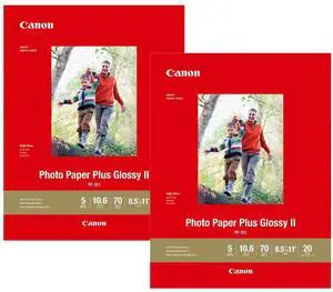 Canon 2 Pack PP-301 Photo Paper Plus Glossy II Inkjet Paper, 10.6 mil, 265 gsm, 8.5x11", 20 Sheet Pack