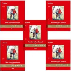 Canon 5 Pack PP-301 Photo Paper Plus Glossy II Inkjet Paper, 10.6 mil, 265 gsm, 8.5x11", 20 Sheet Pack