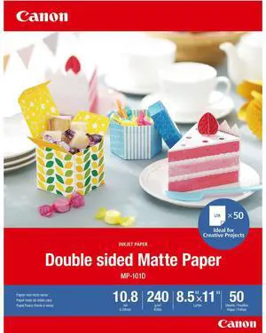 Canon 8.5x11" MP-101D Double-Sided Letter-Size Matte Photo Paper, 10.8 mil, 240 gsm, 50 Sheets