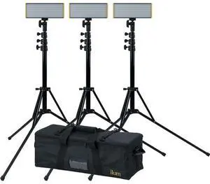 Ikan Onyx Half x 1 Bi-Color 3-Point LED Light Kit with 3x 8' V2 Heavy Duty Light Stand, Graphite