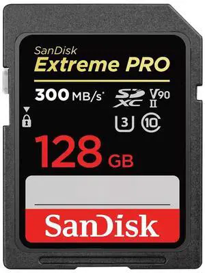 SanDisk Extreme PRO 128GB SDXC UHS-II Card, Up to 300MB/s Read and 300MB/s Write speeds, V90, 8K
