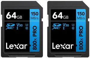 Lexar Lexar High-Performance 800x 64GB SDHC/SDXC UHS-I Card (BLUE Series), 2-Pack