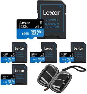 Lexar BLUE 64GB UHS-I microSDHC Memory Card w/SD Adapter 5-PACK + SD Card Wallet