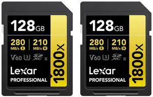 Lexar GOLD Series Professional 1800x 128GB UHS-II SDXC Memory Card, 2-Pack