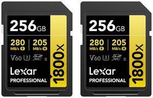 Lexar GOLD Series Professional 1800x 256GB UHS-II SDXC Memory Card, 2-Pack