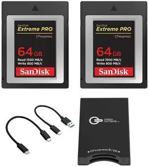 SanDisk 2 Pack Extreme PRO 64GB CFexpress Type-B Memory Card with SanDisk Extreme PRO CFexpress Card Reader