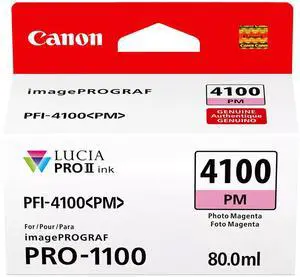 Canon PFI-4100 80ml Pigment Ink Tank for imagePROGRAF PRO-1100 Printer, Photo Magenta
