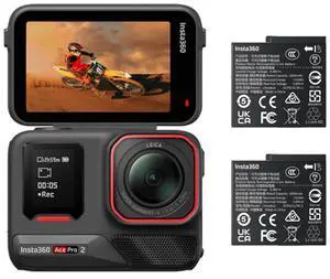Insta360 Ace Pro 2 Dual Battery Bundle -8K Waterproof Action Camera Co-Engineered with Leica, 1/1.3" Sensor, Dual AI Chip, Leading Low Light, Superior Audio, Flip Screen & AI Editing