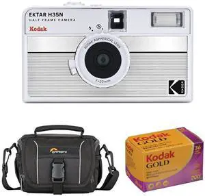 Kodak EKTAR H35N Half Frame Film Camera, Striped Silver with Accessory Kit