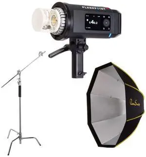 Flashpoint XPLOR 600 SE (Special Edition) R2 Manual HSS Battery-Powered All-In-One Outdoor Flash with Flashpoint XPLOR 600 SE R2 Manual HSS Monolight Kit with Softbox and C-Stand