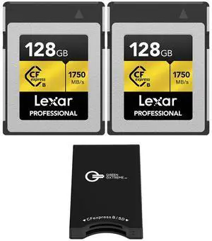 Lexar Gold Series Professional 128GB CFexpress Type-B Memory Card, 2-Pack, Bundle with USB-C Memory Card Reader