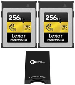 Lexar Gold Series Professional 256GB CFexpress Type-B Memory Card, 2-Pack, Bundle with USB-C Memory Card Reader
