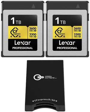 Lexar Gold Series Professional 1TB CFexpress Type-B Memory Card, 2-Pack, Bundle with USB-C Memory Card Reader