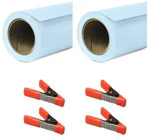 Savage 53"x36' Widetone Seamless Background Paper, Blue Mist, 2-Pack, Bundle with 4x 1-1/4x1" Steel Spring Orange Clamp