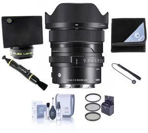 Sigma 20mm f/2 DG DN Contemporary Lens for Sony E, Bundle with ProOptic 62mm Filter Kit, Flex Lens Shade, Lens Wrap, Lens Cleaner, Cleaning Kit, Lens Cap Tether