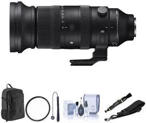Sigma 60-600mm f/4.5-6.3 DG DN OS Sports Lens for Sony E Bundle with 105mm MC Clear Filter, Backpack, Camera Strap, Lens Cleaner, Cleaning Kit, Lens Cap Tether