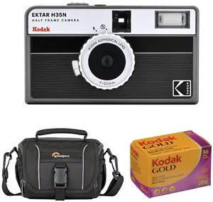 Kodak EKTAR H35N Half Frame Film Camera, Striped Black with Accessory Kit