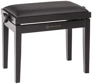 K&M 13910 Wood Piano Bench with Imitation Leather Seat, Black Gloss Finish