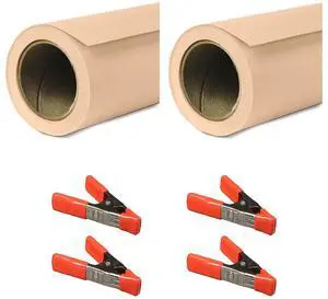 Savage 26"x36' Widetone Seamless Background Paper, Beige, 2-Pack, Bundle with 4x 1-1/4x1" Steel Spring Orange Clamp