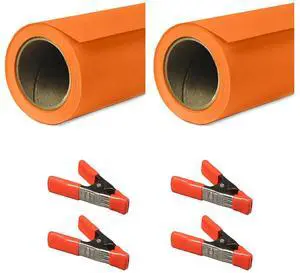 Savage 53"x36' Widetone Seamless Background Paper, Orange, 2-Pack, Bundle with 4x 1-1/4x1" Steel Spring Orange Clamp Savage 53"x36' Widetone Seamless Background Paper, Orange, 2-Pack, Bundle with 4x 1-1/4x1" Steel Spring Orange Clamp