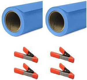 Savage 53"x36' Widetone Seamless Background Paper, Studio Blue, 2-Pack, Bundle with 4x 1-1/4x1" Steel Spring Orange Clamp