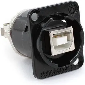 Switchcraft EH Series USB-B Female to USB-A Female Feedthru Panel Mount Jack 4-40 Mounting Screws, Black