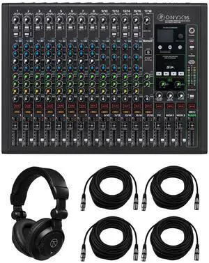 Mackie Onyx 24-Ch Analog Mixer, Bundle w/TAPH100 Headphones and 4x 50' XLR Cable
