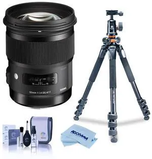 Sigma 50mm f/1.4 DG HSM ART Lens for Nikon F, Bundle with Takama 3-Section Aluminum Video Tripod with Fluid Head, Cleaning Kit, Cleaning Cloth Sigma 50mm f/1.4 DG HSM ART Lens for Nikon F, Bundle with Takama 3-Section Aluminum Video Tripod with Fluid Head, Cleaning Kit, Cleaning Cloth
