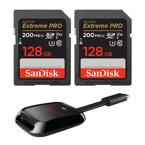 SanDisk Extreme PRO 128GB UHS-I U3 SDXC Memory Card Bundle #SDSDXXJ-128G-GSCIN A SanDisk Extreme PRO 128GB UHS-I U3 SDXC Memory Card Bundle #SDSDXXJ-128G-GSCIN A