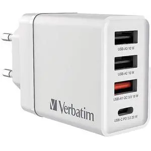 Verbatim 30W 4-Port USB Wall Charger, White #70772 Verbatim 30W 4-Port USB Wall Charger, White #70772