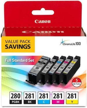 Canon PGI-280/CLI-281 Pigment Black/Black/Cyan/Magenta/Yellow Standard Yield Ink Cartridges (2075C006)