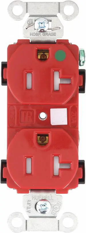 BRYANT 8300HBREDTR Straight Blade Receptacle, 5-20R, 20 A, 125V AC, 2 Pole, 3
