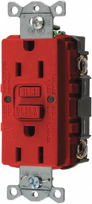 HUBBELL WIRING DEVICE-KELLEMS GFWRST15R GFCI Rceptcle,Commer.,Red,15A,0.5 HP