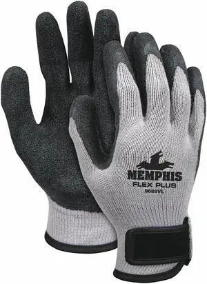 MCR SAFETY 9688VL Latex Coated Gloves, Palm Coverage, Black/Gray, L, PR