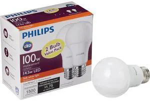 Philips 100W Equivalent Soft White A19 Medium LED Light Bulb (2-Pack) 461961
