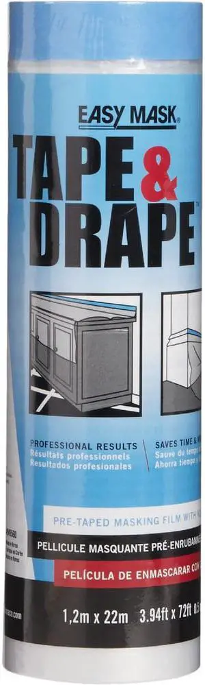 Trimaco Tape & Drape Pre-Taped Plastic 4 Ft. x 75 Ft. 1/2 mil Drop Cloth 949560