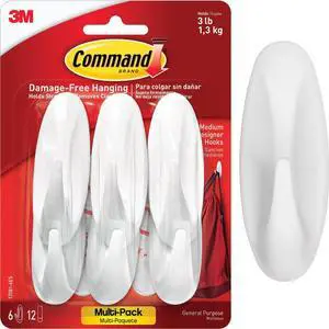 3M Command Medium Utility Designer Adhesive Hook (6-Pack) 17081-6ES