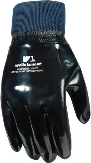 Wells Lamont 190 Black Neoprene Over Cotton Fleece Lined Knit Wrist Glove, Large