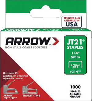 Arrow JT21 Light Duty Staple, 1/4 In. (1000-Pack) 214 Pack of 5