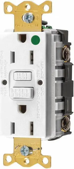 HUBBELL WIRING DEVICE-KELLEMS GFR82W GFCI Receptacle, 15A, 125VAC, 5-15R, White