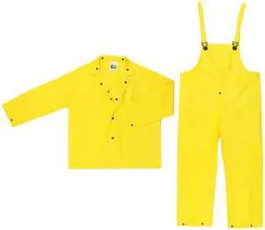 Three-Piece Rain Suit, Jacket/Hood/Pants, 0.28 Mm Pvc/Nylon, Yellow, 2x-Large