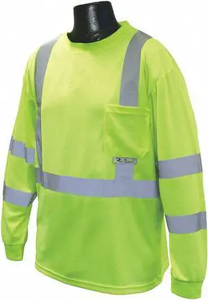 Radians Hi-Visibility Green Polyester Long Sleeve Shirt, Size: 4XL, ANSI Class 3