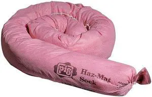PIG 124CR Sorbent Sock, 9 gal, 3 in x 42 in, Acids, Bases, Unknowns, Pink, 12 PK