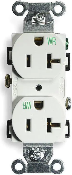 HUBBELL WIRING DEVICE-KELLEMS BR20WHIWR 20A Duplex Receptacle 125VAC 5-20R WH