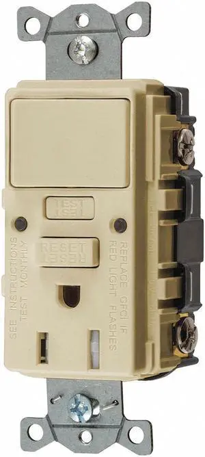 HUBBELL WIRING DEVICE-KELLEMS GFSPST15I GFCI Rceptcle, Commer., Ivry, 15A, 0.5