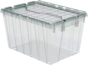 Akro-mils Attached Lid Container, Clear, 12-1/2"H x 21-1/2"L x 15"W, 1EA