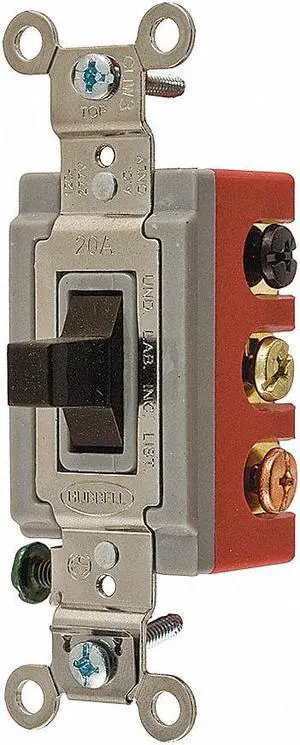 HUBBELL WIRING DEVICE-KELLEMS HBL1386 Wall Swtch,2-Pole,120/277V,20A,Brn,Toggl